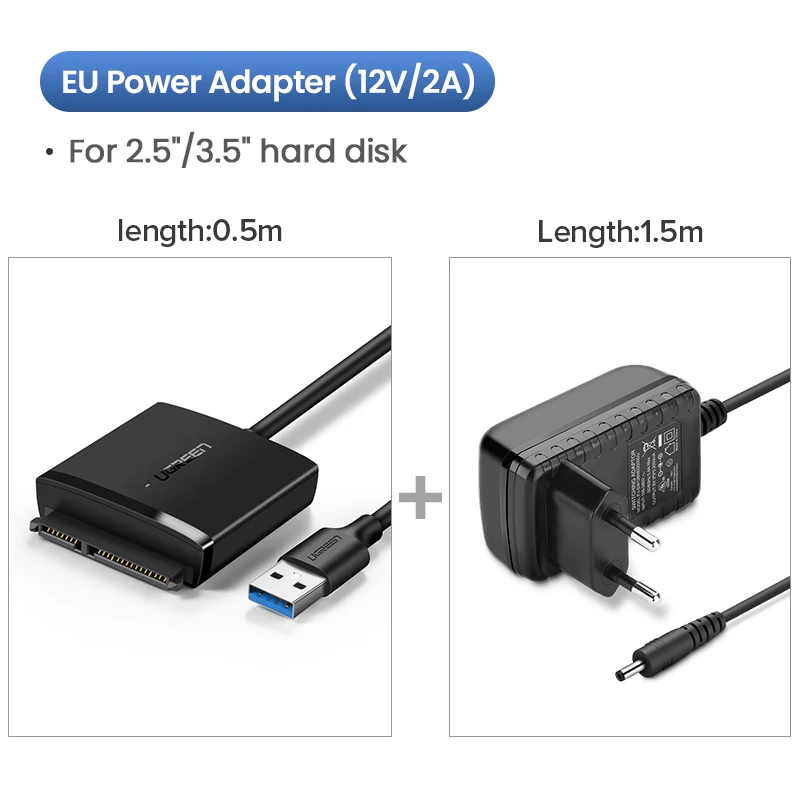 UGREEN Cable adaptador SATA a USB 3.0 para 3.5/ 2.5 pulgadas SSD HDD SATA  III (CR108)