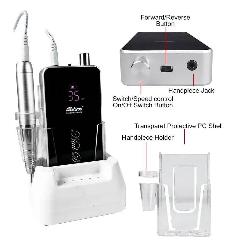 충전식 네일 드릴 네일 키트, 전문 35000Rpm, 저진동 무선 핸드피스, 65W, TP301/322