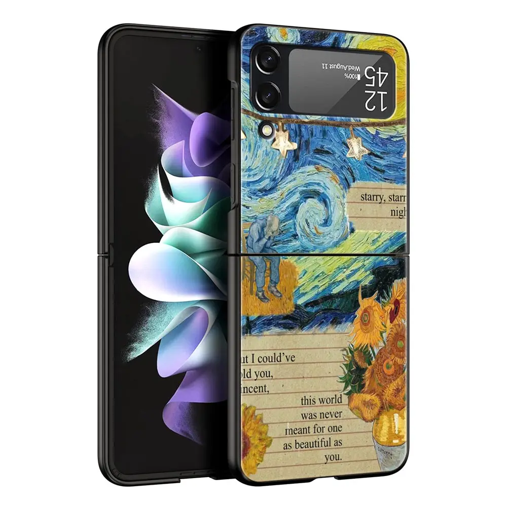 Starry Sky Van Gogh Art Black Hard Folding Phone Case