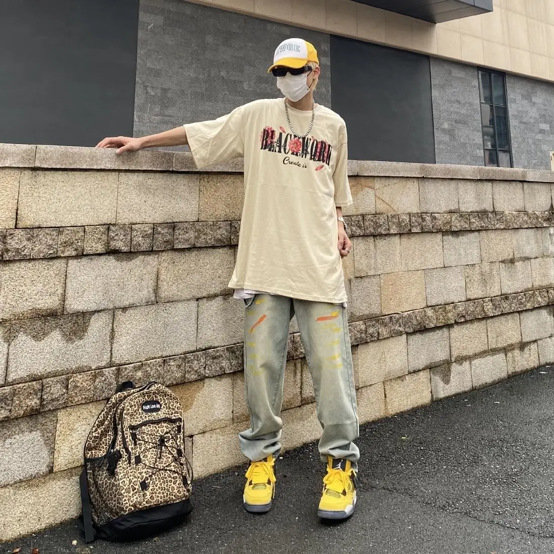 American Vibe Style Pants High Street Trendy Men'S Splashed Ink Yellow Mud Vintage Jeans Hiphop Straight Leg Pants