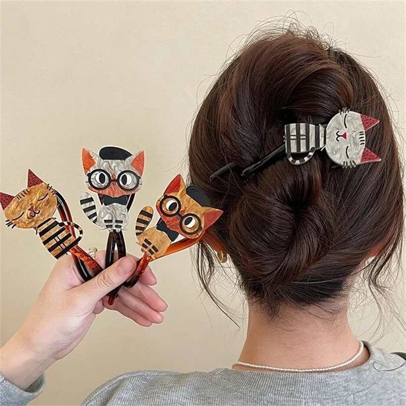 Nette Cartoon Katze Twist Haar Clips Mädchen Acryl Haar Klaue Krabben Halter Haarspangen Haarnadel Hairgrip Frauen Mode Haar Zubehör