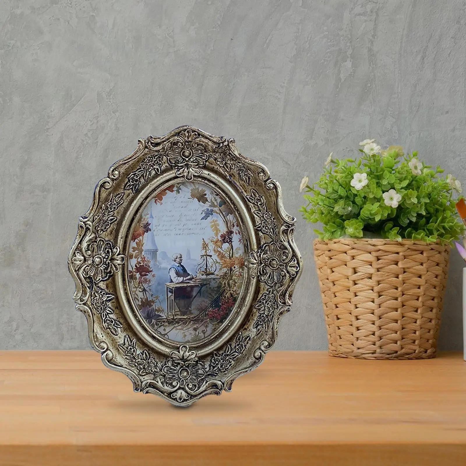 Picture Frame Decoration Retro Oval Photo Holder for Holiday Bedroom Hallway