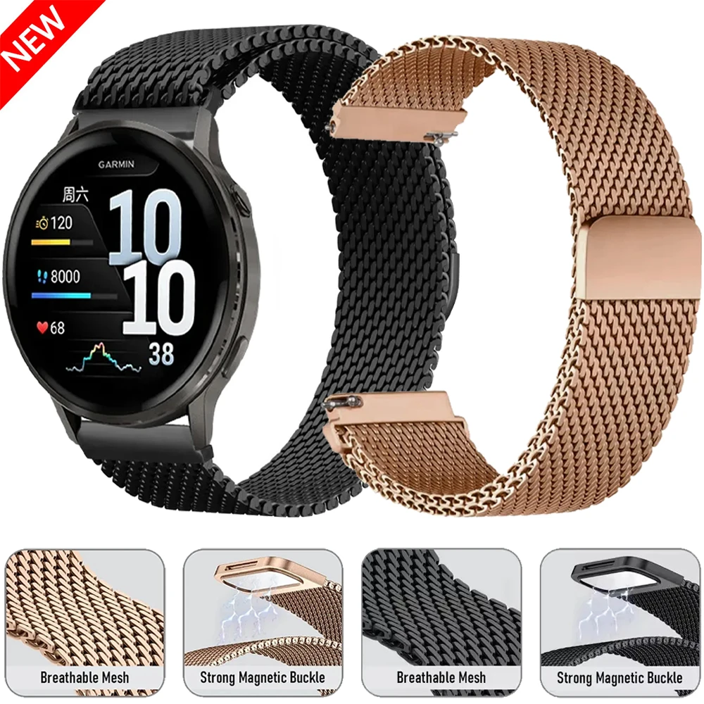Magnetic Milanese Strap, Stainless Steel Bracelet for Smartwatches, Available in 18mm, 20mm, 22mm Widths