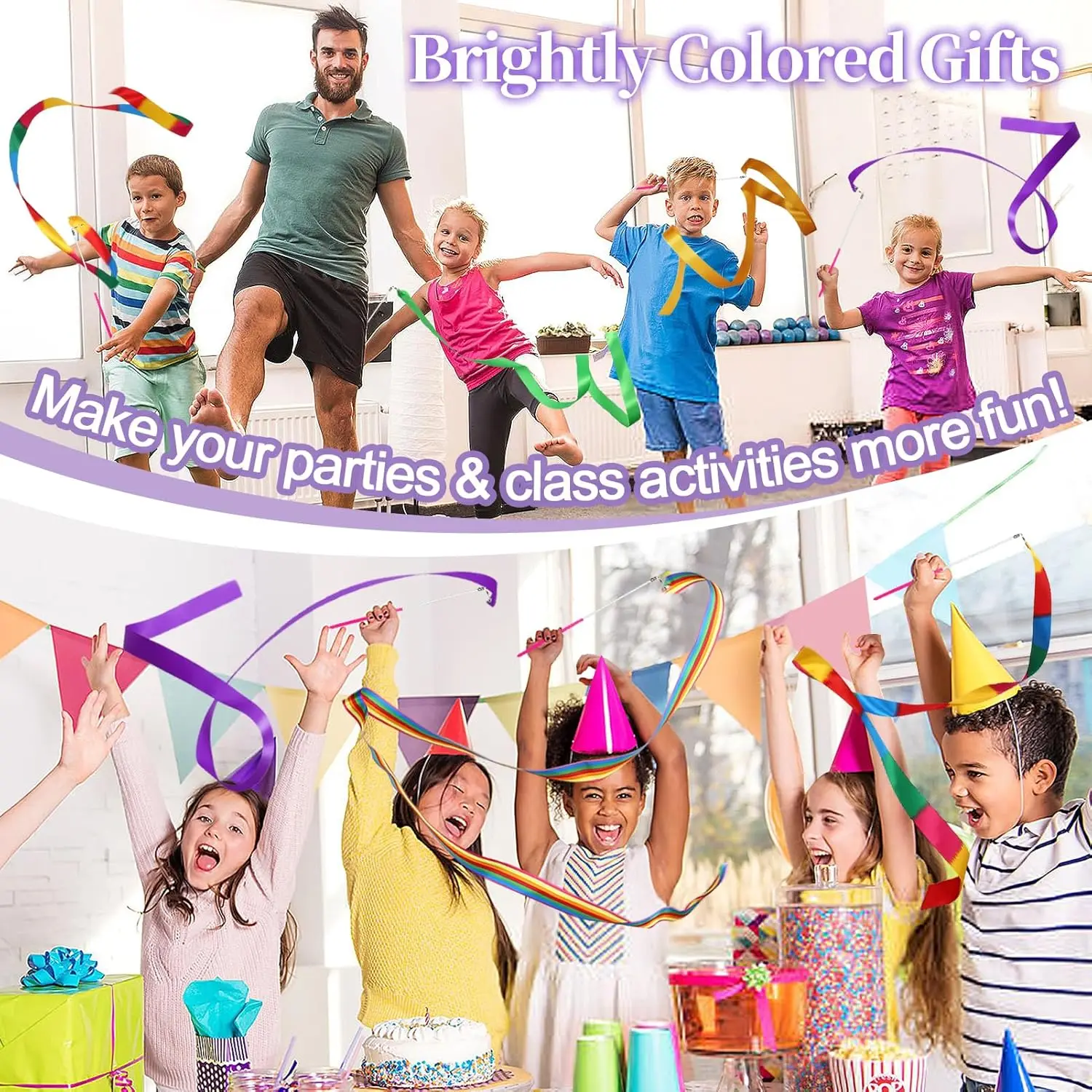 12-36PCS Dance Ribbons 2M Colorful GYM Ribbons Rainbow Dance Wands for Kids Adults Party Favors Birthday Decoration Talent Show
