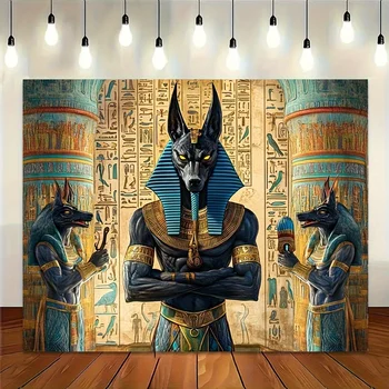 1pc Egyptian Anubis Tapestry - Vibrant Ancient Egypt Theme with Hieroglyphs, Durable & Lightweight Polyester, Perfect for Photo