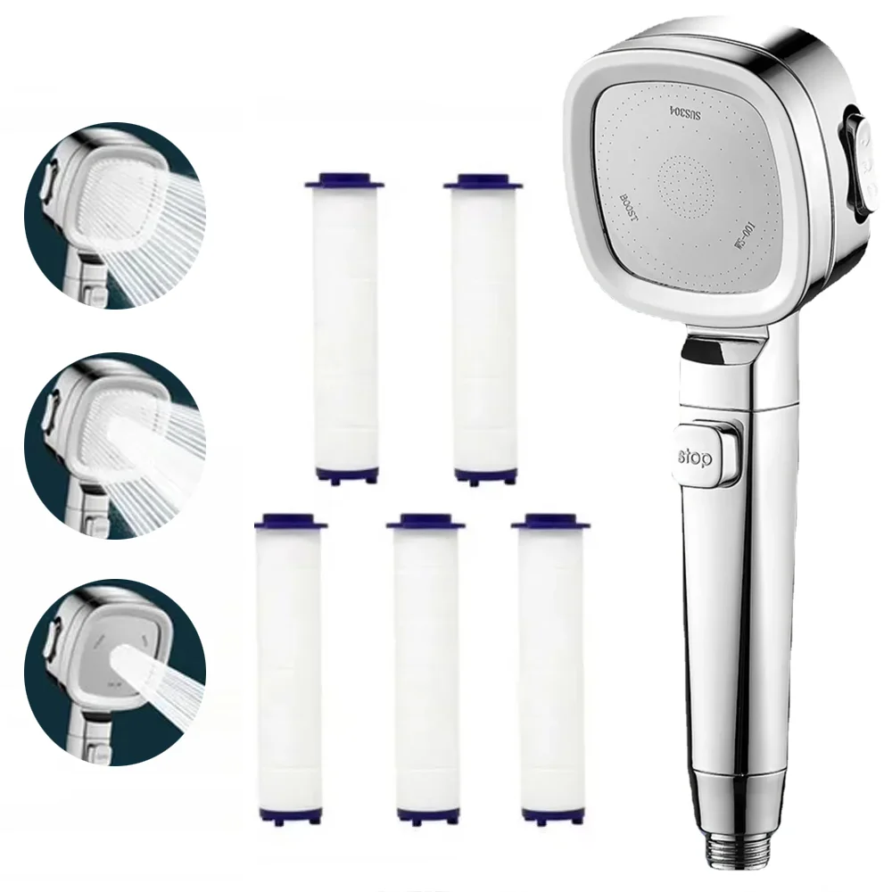 3 Mode High Pressure Large Flow Shower Head With Switch On Off Button Sprayer Water Saving Adjustable Shower Nozzle For Bathroom