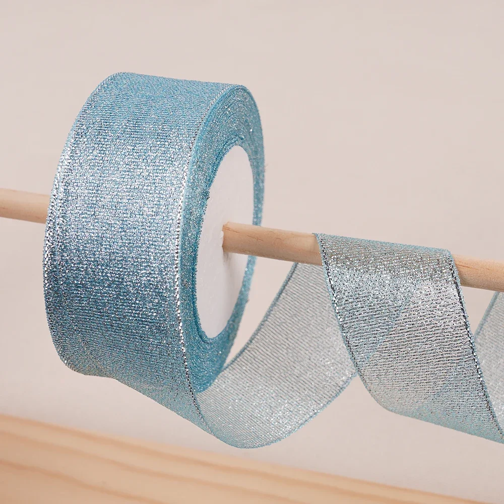 Gold Silver & Pink Blue Glitter Metallic Ribbon for Holiday & Party Decorations - 40mm Wide