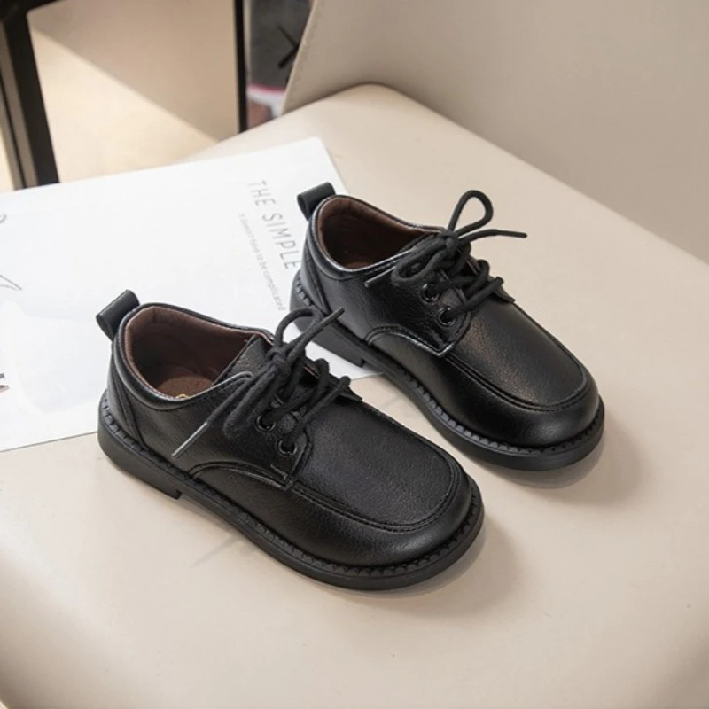 Boys Leather School Shoes New Spring Autumn Children Uniform Flat Shoes Formal Black Versatile Kids Causal Fashion Dress Shoes