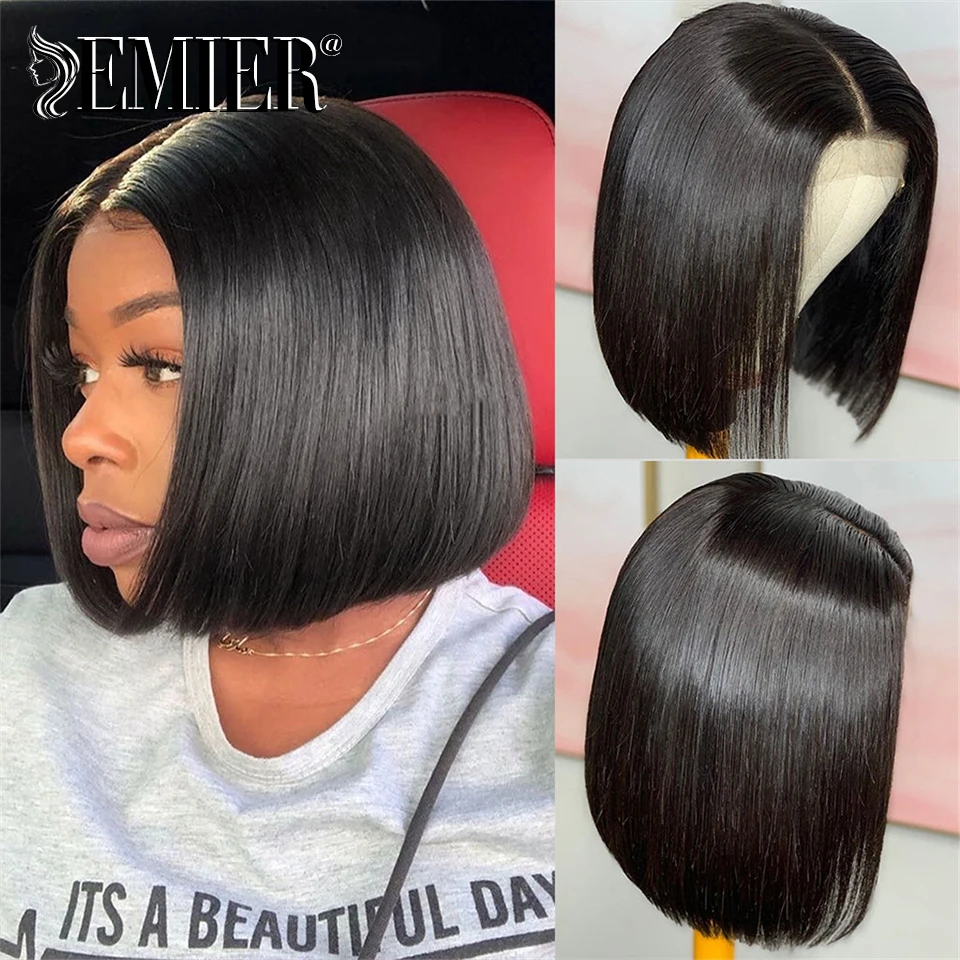 

Natural Black Straight 13x4 HD Transparent Lace Frontal Wig 150% 180% Density Short Bob Wig Remy Brazilian Human Hair Wigs