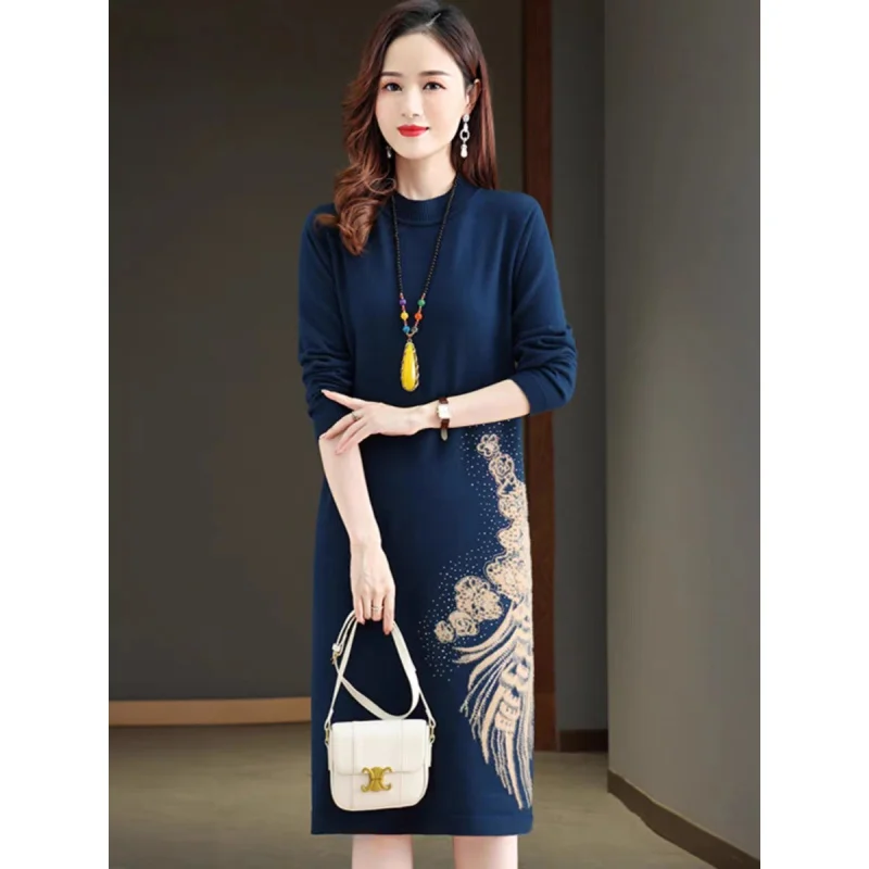 

2023 New Vintage Knitted Dress Autumn/Winter Warm Luxury Woolen Dress Korean Version Loose Fit Party Dress Vestidos