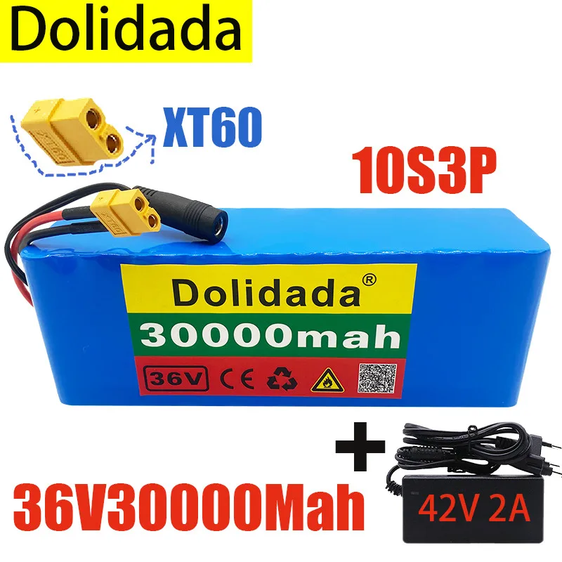 

Free ShippingBatterie 10S3P 36V 30ah XT60 500W, 42V, 30000mAh, BMS, Avec Chargeur, Pour Vélo Et Scooter Électrique