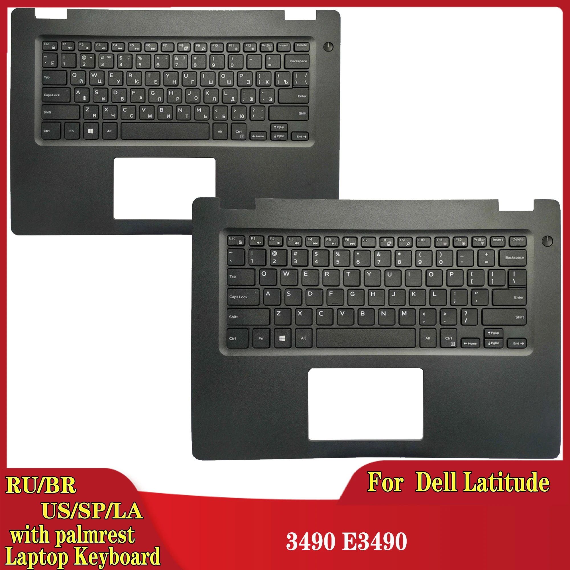 

NEW RU Russian/US/SP Spanish Latin/Brazil Laptop Keyboard For Dell Latitude 3490 E3490 with palmrest upper cover