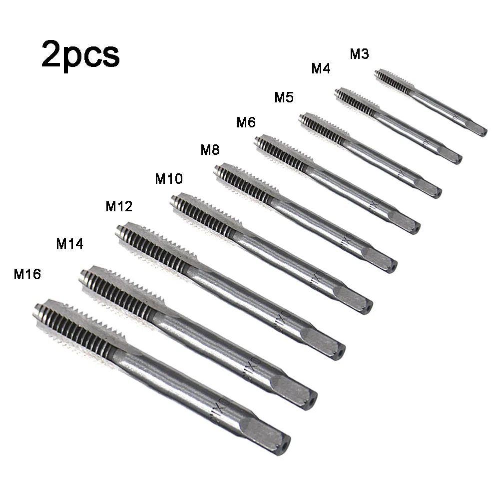 Description Picture 2 of item2pcs Thread Tap Set M3-M16 HSS Screw Tap Drill Bit Set Silver Straight Flute Plug Tap M3x0.5 M4x0.7 M5x0.8 M6x1.0 Hand Tools