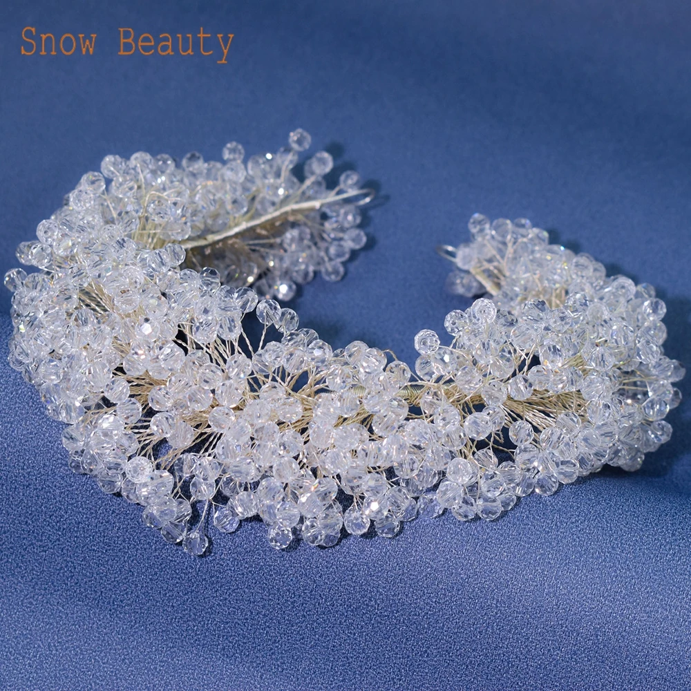 A416 Red Crystal Bridal Headband Flower Wedding Headpiece Elegant Bride Headdress Party Tiara for Women Tiara Headpieces