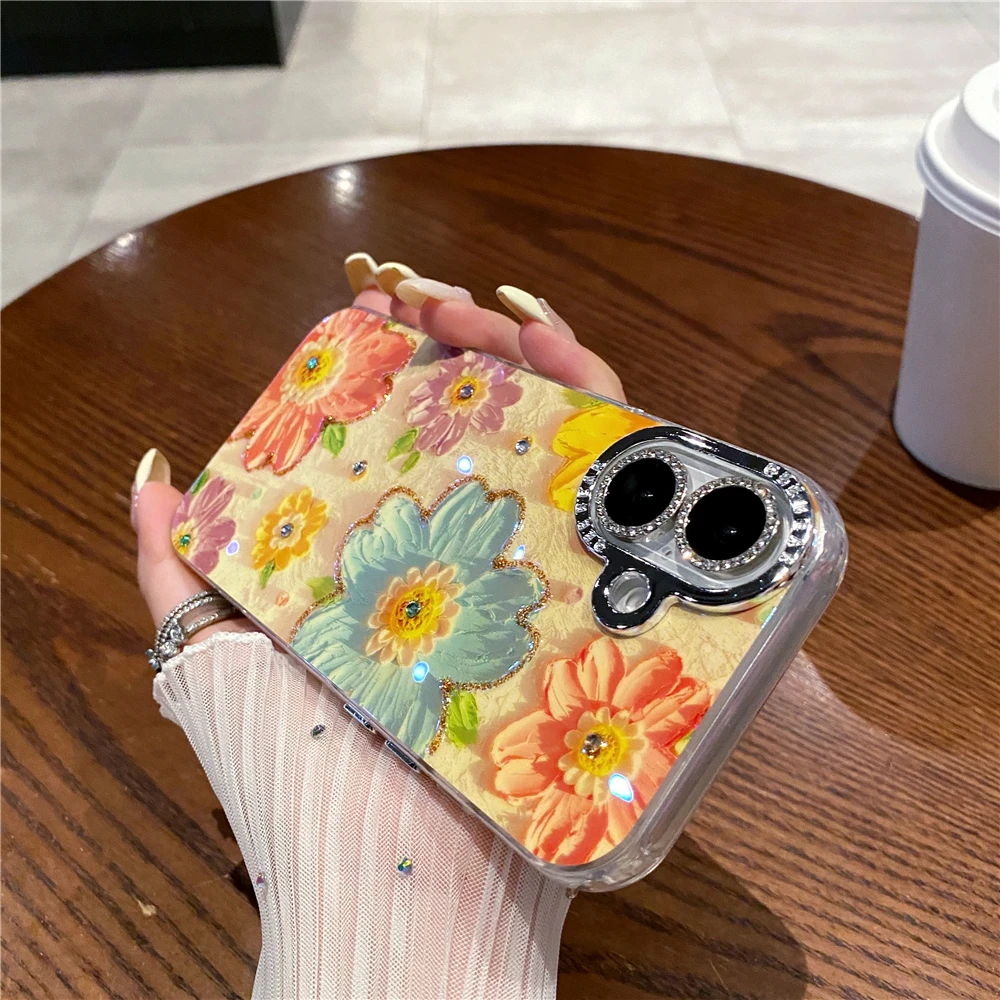 Colorful Blu-ray Diamond Flower Phone Case For Iphone Models_voghion.com