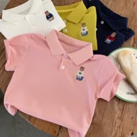 Polo d'été pour enfants, imprimé ours de dessin animé, col bébé, manches courtes, haut unisexe tendance pour garçons et filles 6