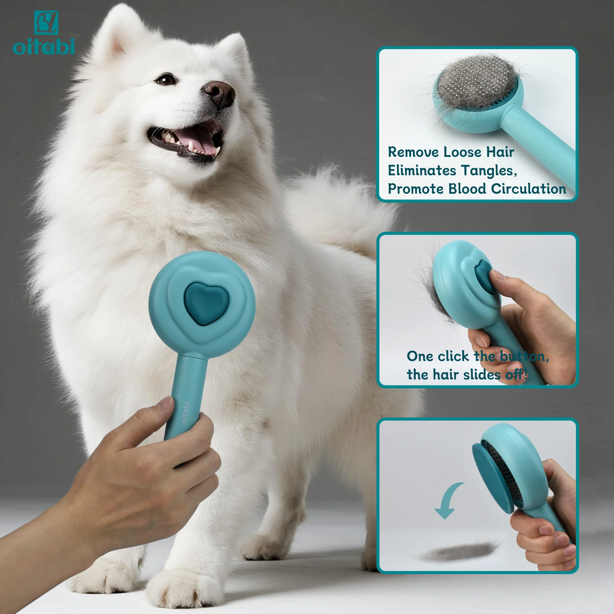 Oitabi Cat Self Cleaning Slicker Brush, Pets Skin Friendly Grooming Brushes for Shedding Dogs Cats Hair Easy to Remove Undercoat 4