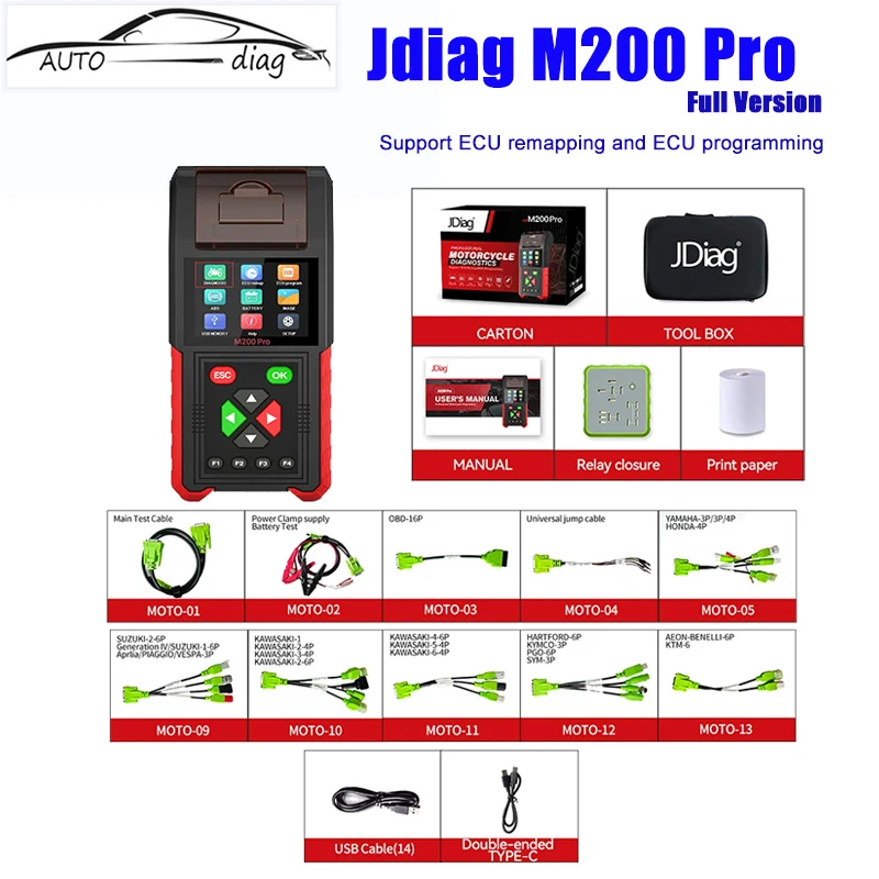 

JDiag M200Pro Immobilizer ECU Remap Program Tool Motorbike Diagnostic Scanner Universal Support Most Brands M200 Pro