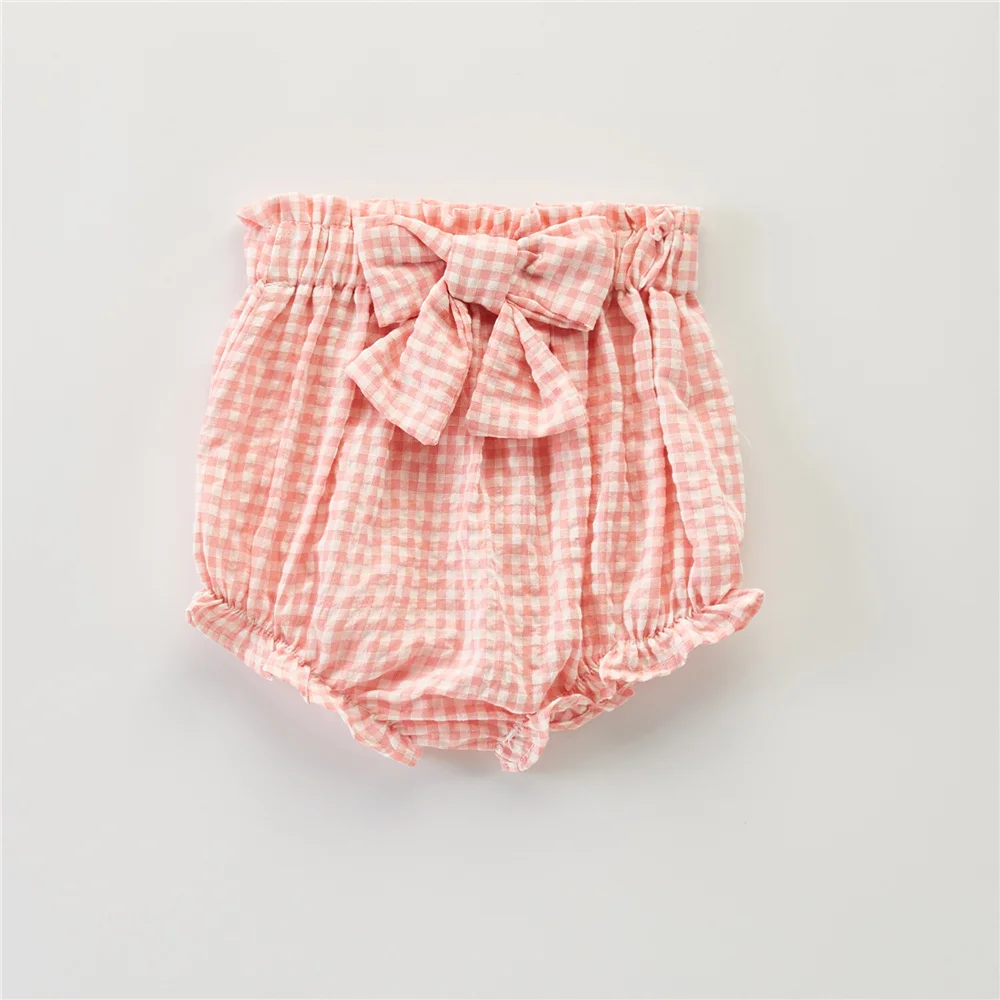 3 Months-4 Years Baby Girls Plaid Bow Ruffle Ruched Stretchy Shorts High Waist Briefs Toddler Kids e Pants Clothes Summer