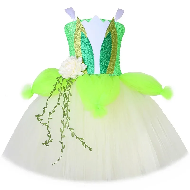 thumbnail image 1 of Disfraz de hada Tiana Tinker de rana para niñas, ropa de cosplay para fiesta de cumpleaños de Halloween, vestido de princesa con tutú de hada de duendecillo de flores para niños, 1 of 5