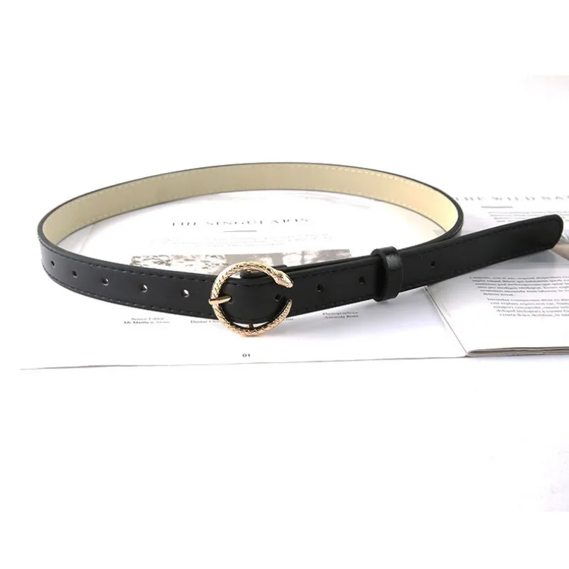 Hot Girl Waistband Western Cowboy Skinny Belt Women's Fashionable Round Buckle Leather Belt Korean Style Decorative Ceinture