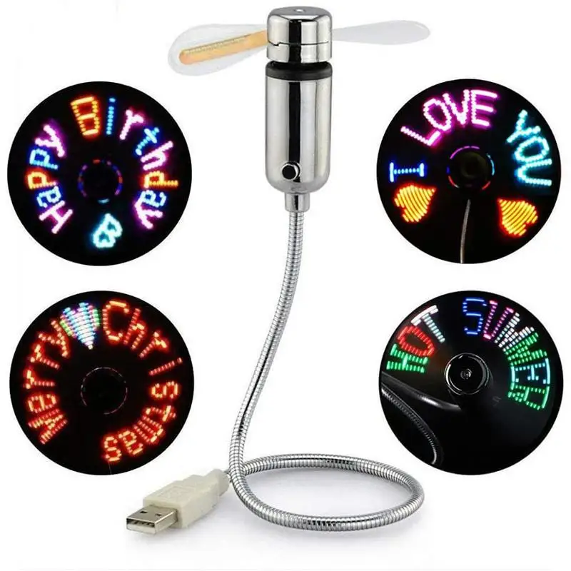 Led Rgb Light Programmable Fan Soft Blade Flexible Gooseneck Diy Message Mini Usb Fan PC Notebook USB LED Clock Time Display cooling fan,gaming cooling fan