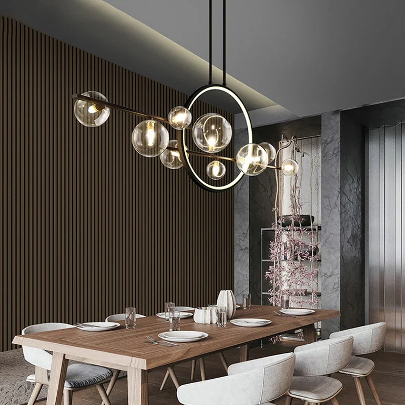 Nordic Glass Bubble Led Chandelier For Dining Room Kitchen Table New Design Bubble Ball Led Pendant Lights Black led chandelier,ceiling chandelier,art lighting fixtures