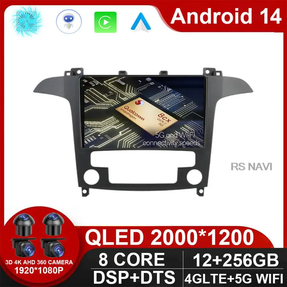 9 Inch For Ford S Max S-MAX 2007 - 2015 Car Radio Multimedia Video Player Navigation GPS Stereo Auto Android 14 HU No 2 Din DVD