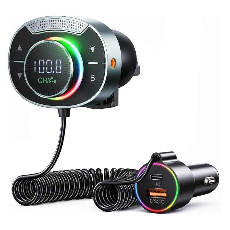 

1 Piece Bluetooth 5.3 FM Transmitter FM Bluetooth Car Charger For Car Bluetooth Car Adapter With Mic Bass Stereo Hifi Sound