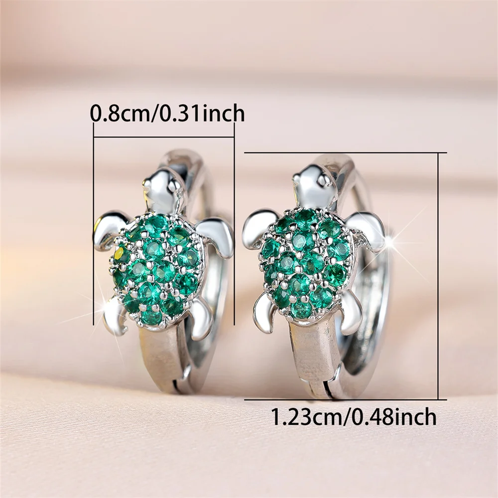 Multicolor Zircon Sea Turtle Hoop Earrings For Women Vintage Gold Silver Color Ear Buckle Wedding Jewelry Valentine's Day Gifts
