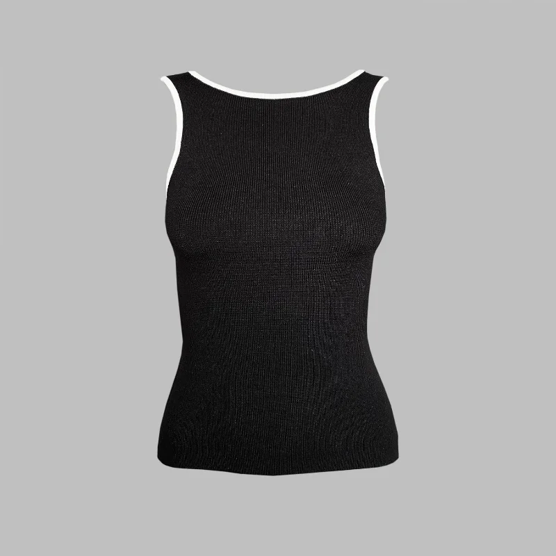 Casual For Women Contrast Y2k Top Vest Backless Patchwork Pullover Top Slim Sheer Tracksuit Summer Cute Female Tank Top