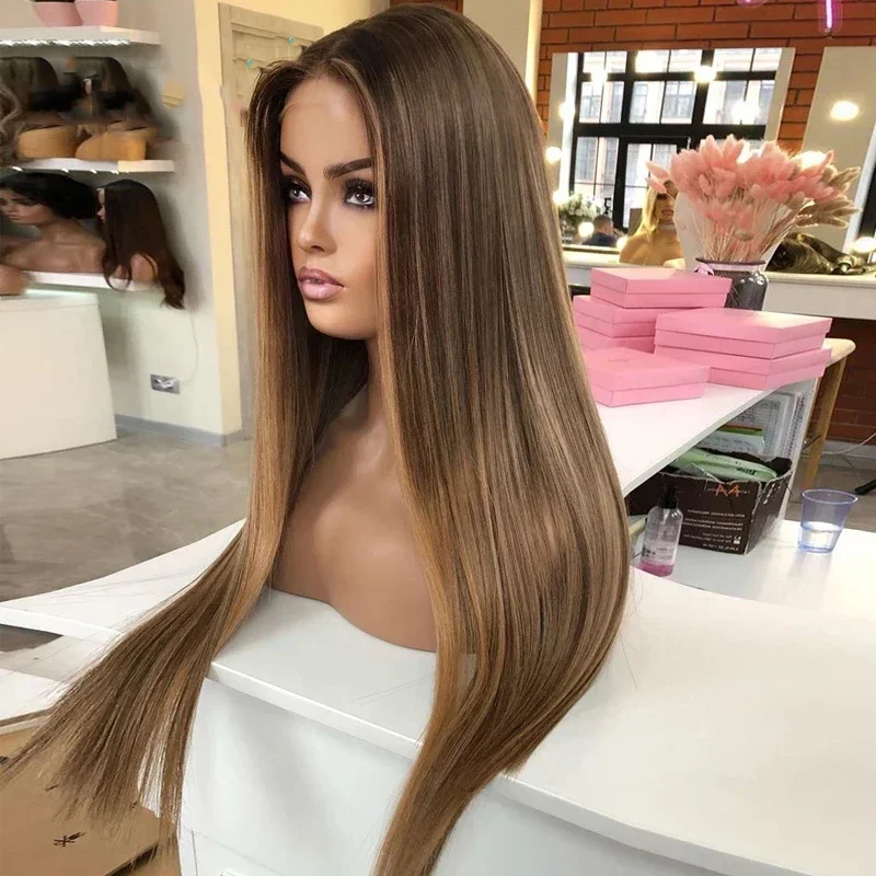 Highlight Blonde 26 Inch 200%Density 5x5 Silk Base Straight Jewish Human BabyHair HD Lace European Hair Preplucked Glueless