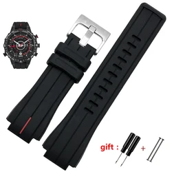 Timex Black Waterproof Silicone Sports Strap - High Quality Rubber Band, 24mm for 24-16mm (Black Red   silver)