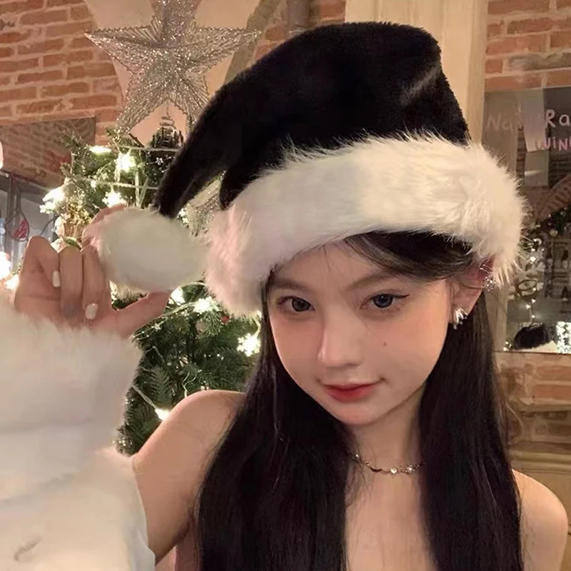 Girl Christmas Hat Decoration Bow Xmas Cap Women New Year Gift Winter Warm Plush Pullover Caps Christmas Decor