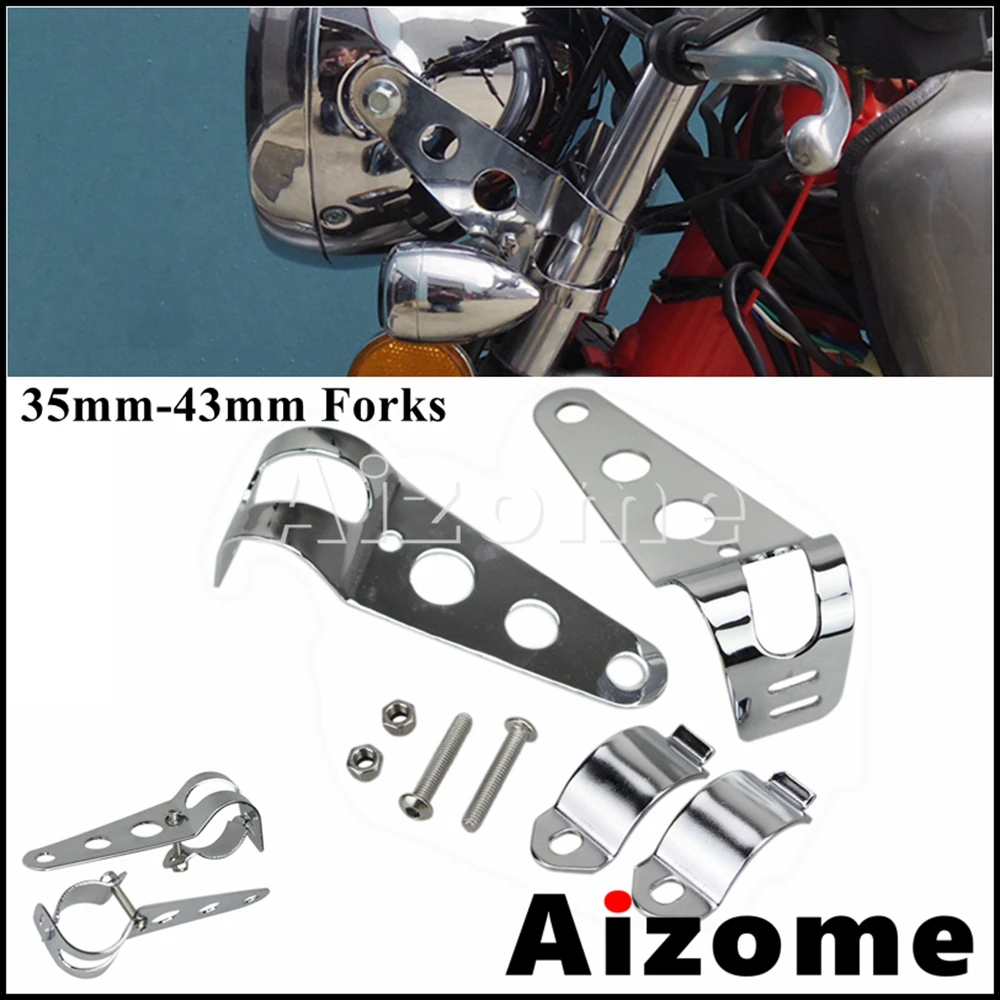 Universal Motorcycle Adjustable Headlight Bracket For Harley Bobber Cafe Racer Chopper 35-43Mm Fork Mount Headlamp Holder Clamp