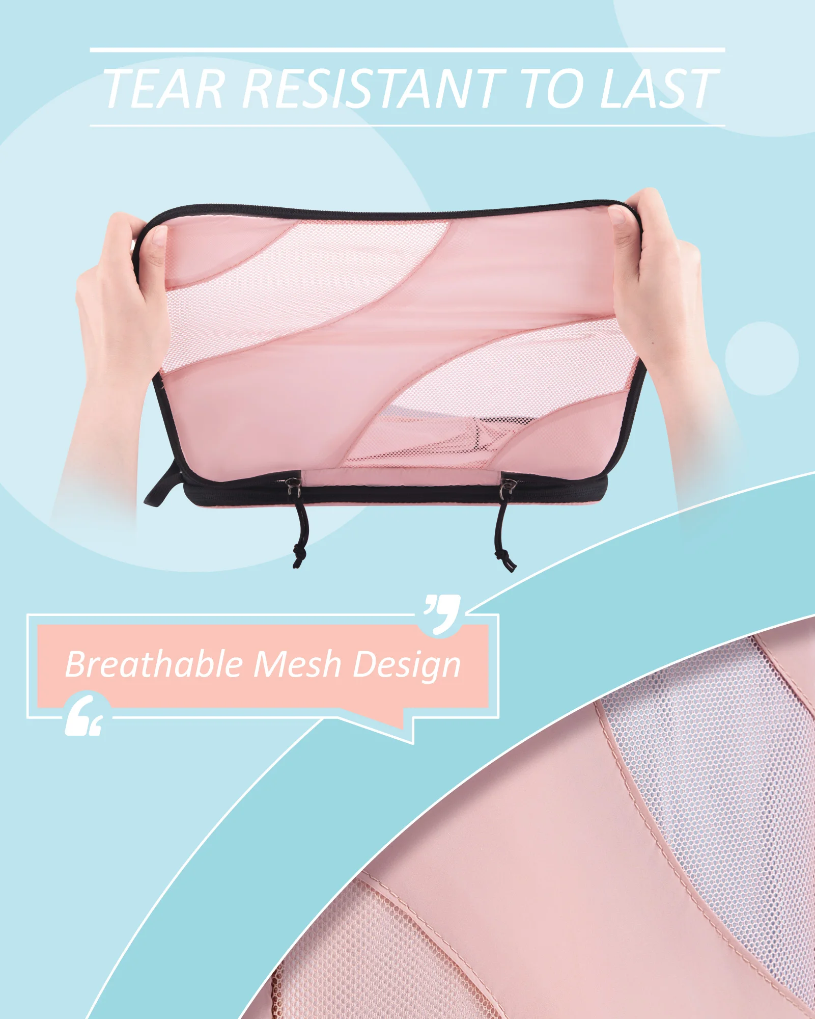 BAGSMART 6 pezzi Set di cubi da imballaggio Set Organizer da viaggio borse portaoggetti valigie valigie bagagli portatili vestiti scarpe Tidy Pouch Foldin - immagine 2