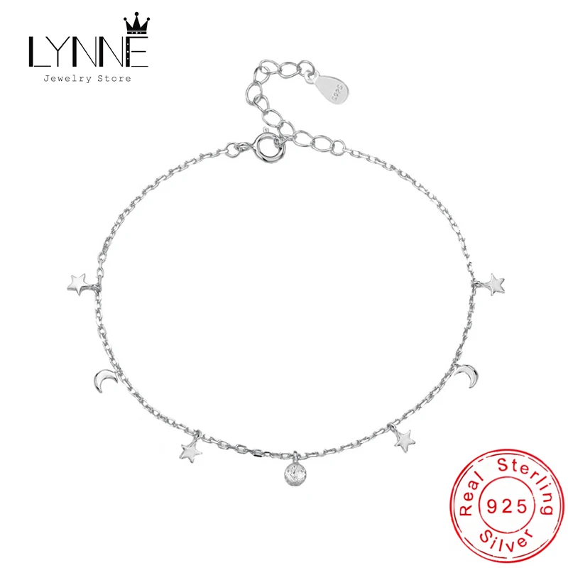 anklet bracelets Women 925 Sterling Silver Bohemia Round Ball Star&Moon Pendant Anklets Sexy Fashion Jewelry Beach Foot Chain