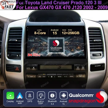 Android 15 para Toyota Land Cruiser Prado 120 3 III para Lexus GX470 GX 470 J120 2002 - 2009 BT 4G LTE Radio de coche Qualcomm GPS QLED 1
