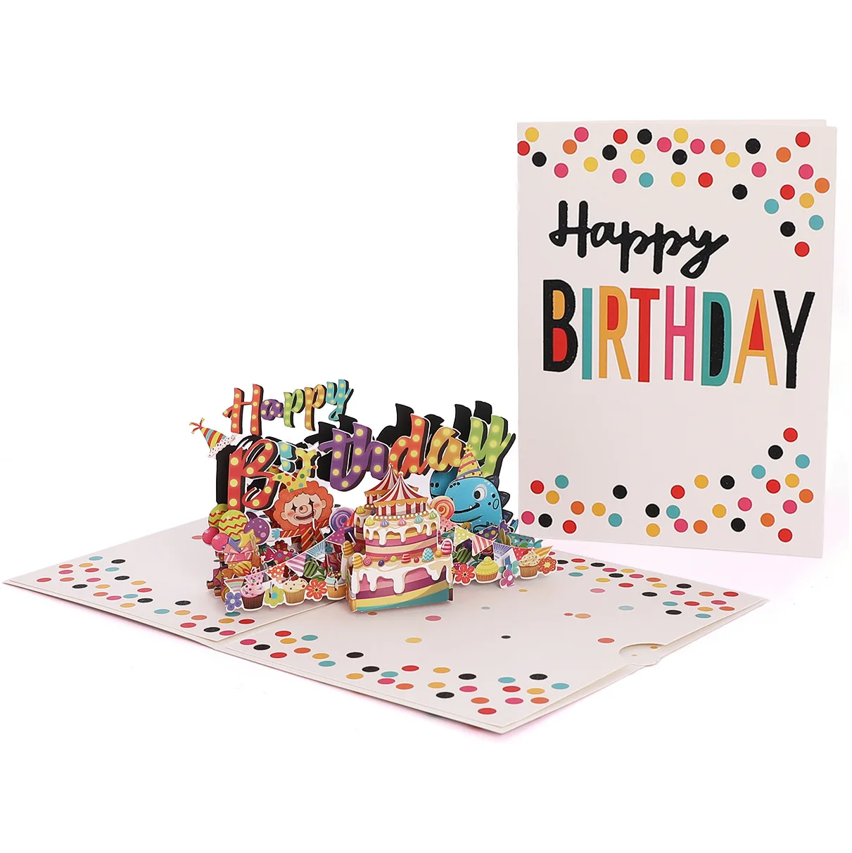 2pcs Colorful 3D Birthday Card Circus Style Blessing Card Cartoon Clown Dinosaur Paper Sculpture Message With Envelope