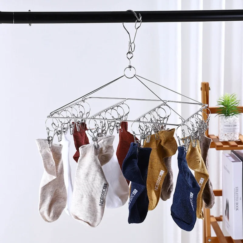 1/2Pc 50 Clips Square Stainless Steel Windproof Clothespin Laundry Hanger Home Storage Bra Sock Towel Hook Clothes Rack Dryer 2