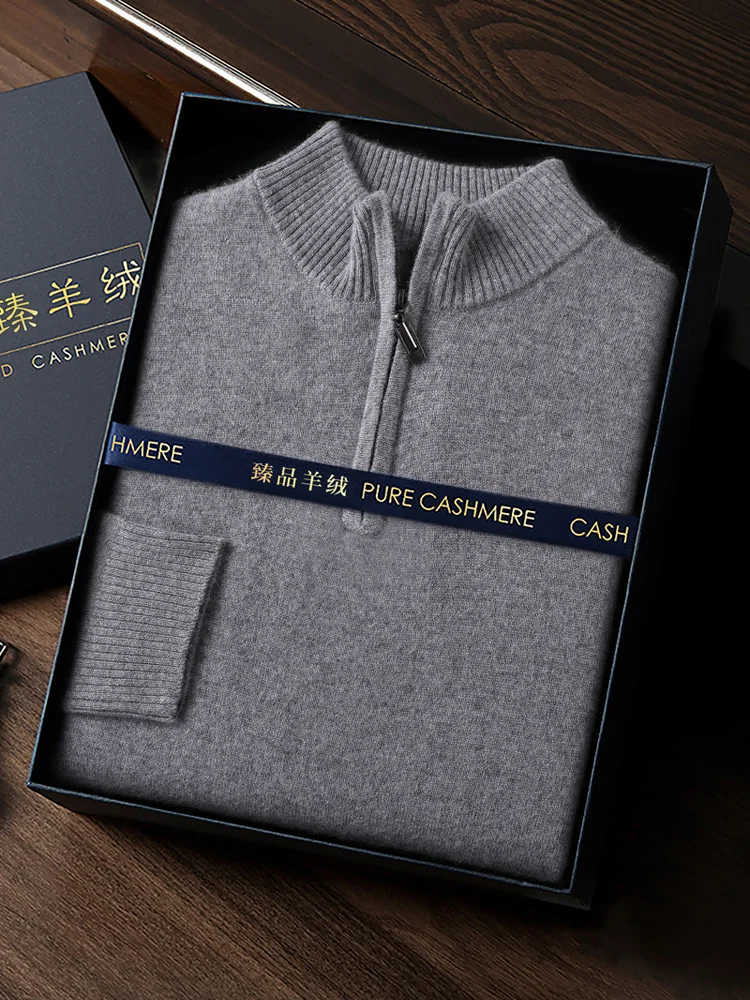 CHICUU Men's 100% Cashmere Sweater Zipper Pullover Mock Neck Long Sleeve Basic Cashmere Knitwear Autumn Winter Clothing Tops 4