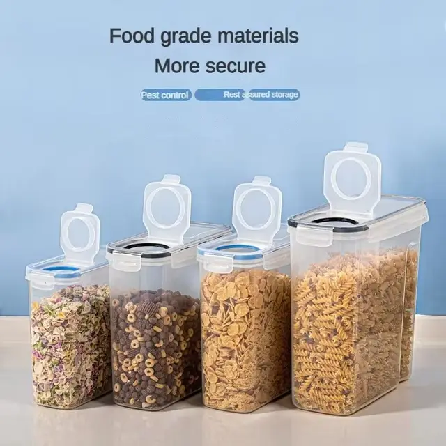 Réservoir de stockage des aliments de cuisine, boîte de stockage de céréales diverses 2,5 l/4l, ensemble Transparent PP scellé et étanche, conteneur de stockage 4 pièces 3
