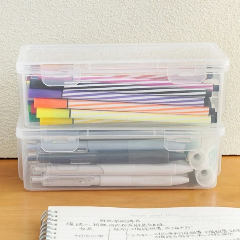 Clear Pencil Box pencil cases stationery box 1/3Pc Large Capacity Plastic Organizer Storage Boxes Bulk Stackable Design Portable Office Supplies For School