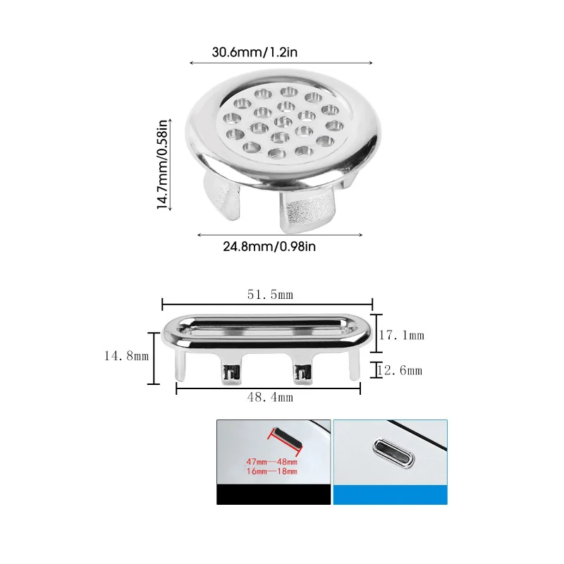 Kitchen Bathroom Basin Circular Overflow Drain Cover Decoration Bathtub Sink Hole Overflow Hollow Washbasin sink overflow cover,overflow drain cover