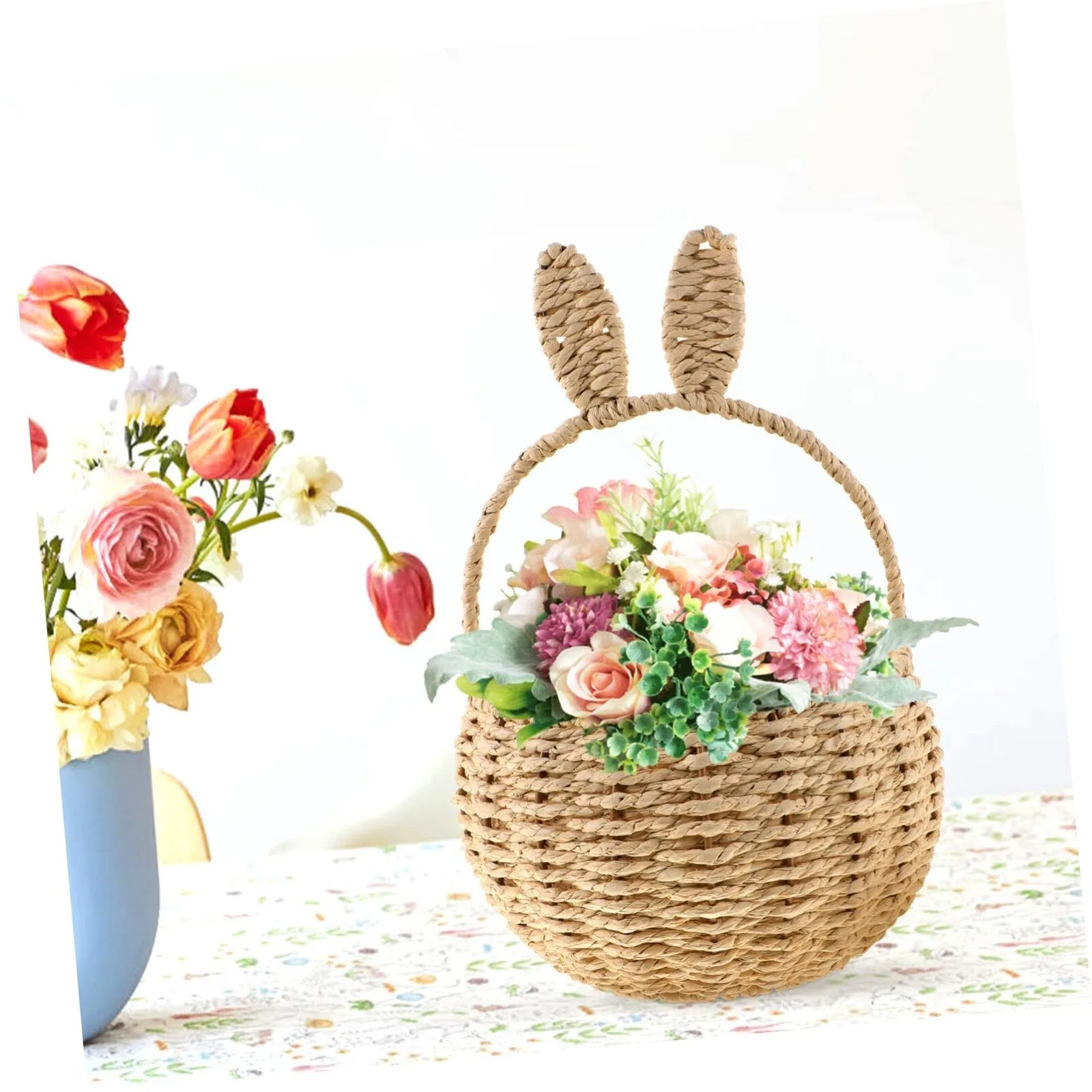 Bunny Rattan Woven Basket Rabbit Ear Storage box Paper String Handwoven Easter Party Candies Basket Rabbit Picnic home room deco 4