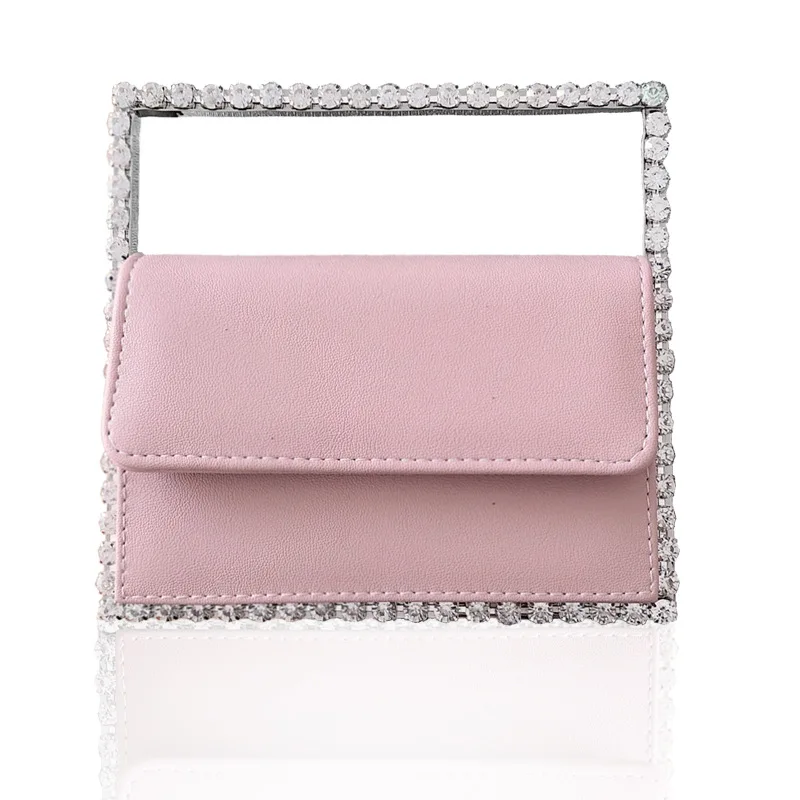 Ins Women's Clutches Fashion Acryli Party Rhinestone Rectangle Shape Simple Flap Mini Handbag