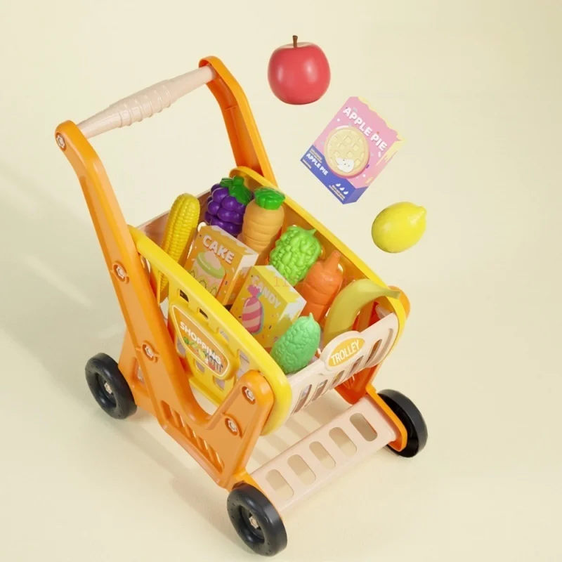 Children Supermarket Shopping Driver Cart Pretending Toy Children Mini Basket Simulated Cutting Food Fruit Kitchen Toy Gift 5