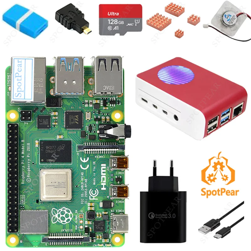 Raspberry Pi 4 Modello B Kit 1 2 4 8 Gb + Custodia + 32 64 Scheda Sd Da 128 Gb + Alimentazione + Ventola Led + Dissipatore Di Calore In Rame Puro Per 