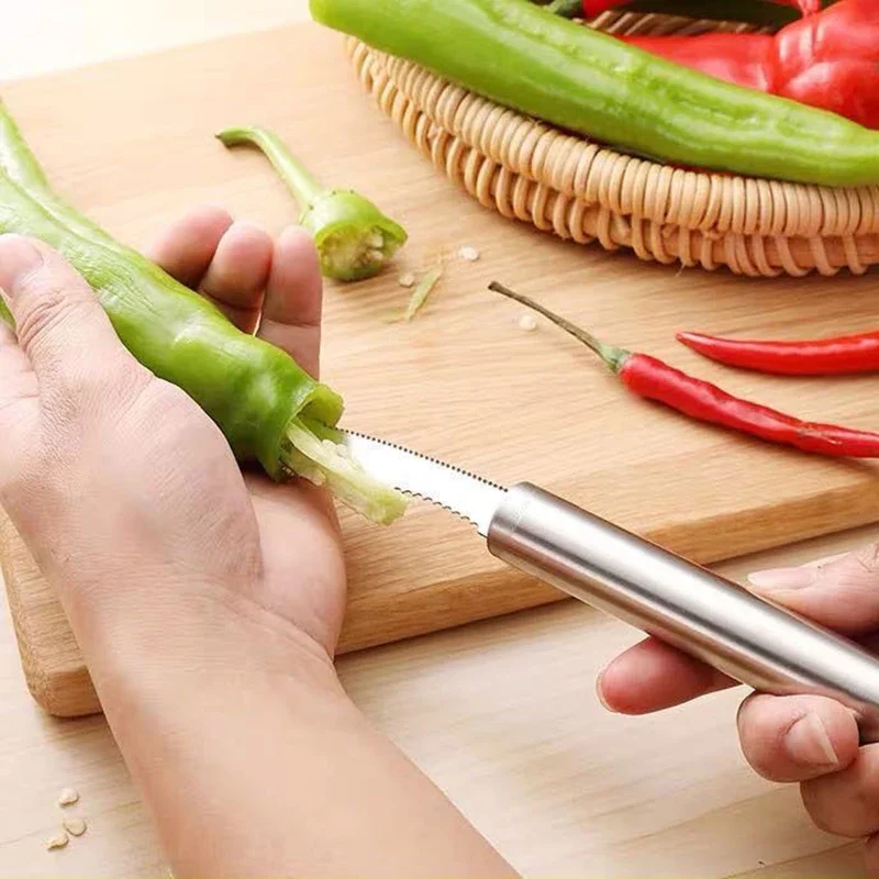 1Pcs Vegetable Fruit Coring Tool Pepper Tomato Slicer Edge Rotating Cutter Corers Seed Remover Stainless Steel Kitchen Gadgets 6