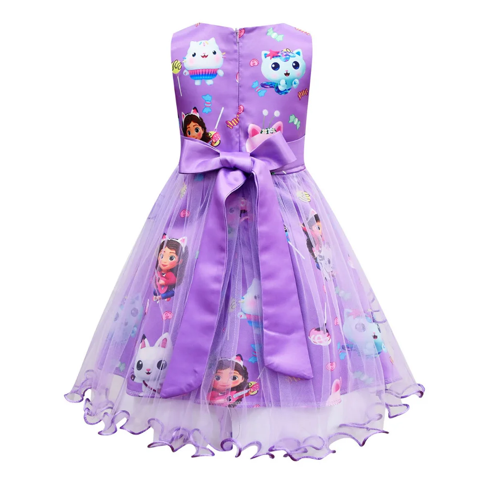 Girls dress princess costume kids clothes Gabbys Dollhouse Costume For Baby Girl Lace Dress Fashion Kid Up Bow Print Princess Frock Children Tunic Clothes